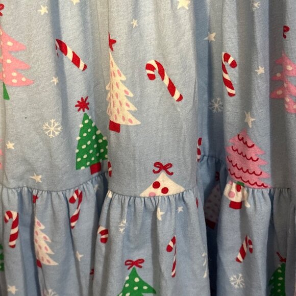 Eleanor Rose Girls Christmas Tree & Candy Cane Print Dress Size 10-12 Cotton Ble - Picture 2 of 6